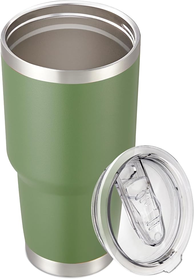 30 oz Tumbler with Lid Stainless Steel Tumblers Vacuum Insulated Cup Reusable Powder Coated Travel Mug Double Wall Leak Proof Portable Cups Keep Cold Drinks for 12 Hours, Army Green, 1 Pack by CoolYoleb