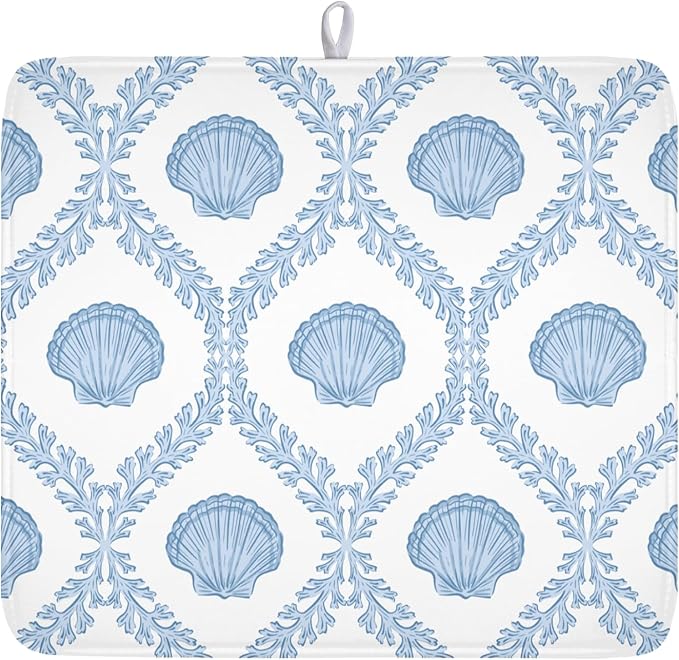 Summer Sea Shell Drying Mat 18x16 Inch, Light Blue Drying Mat by Trongr