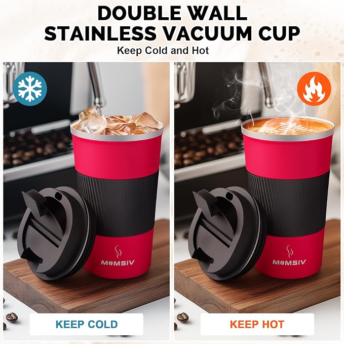 MOMSIV 17oz Travel Mug, Insulated Coffee Cup with Leakproof Lid, Vacuum Stainless Steel Double Walled Reusable Tumbler for Hot and Cold Water Coffee and Tea In Travel and Car - Image 3