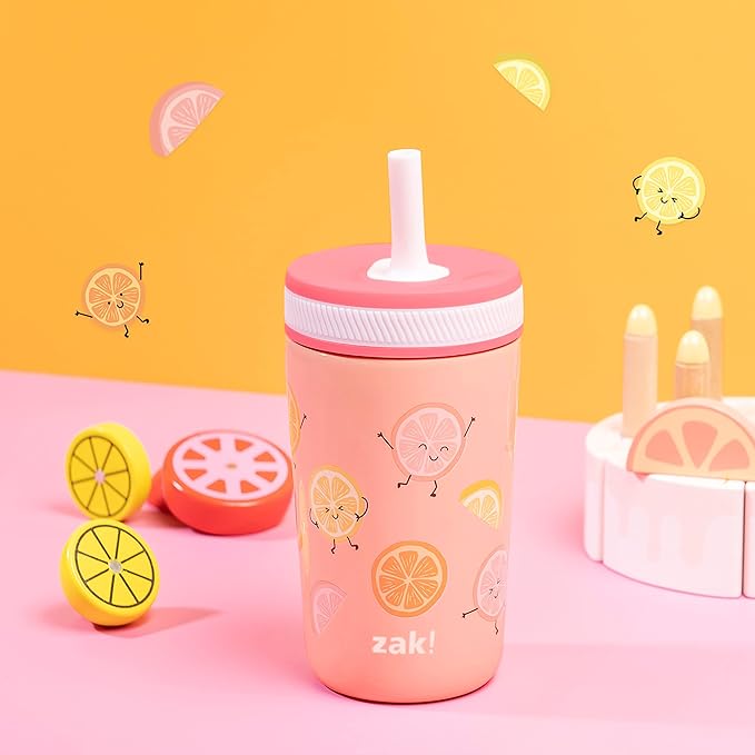 Zak Designs Kelso Tumbler Toddler Cup For Travel or At Home, 12oz Vacuum Insulated Stainless Steel Sippy Cup With Leak-Proof Design is Perfect For Kids (Happy Fruit) - Image 3