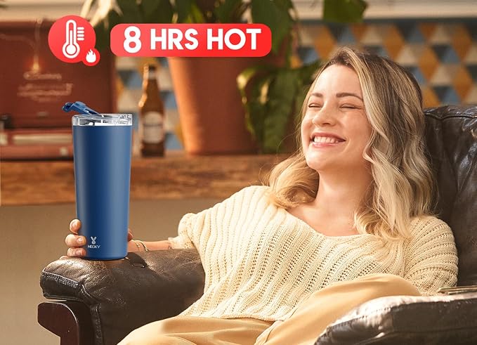 Meoky 24 oz Travel Coffee Mug with Leak-proof Lid, Stainless Steel Insulated Coffee Tumbler, Keeps Hot for 8 Hours or Cold for 24 Hours, Fits in Car Cup Holder (Sea) - Image 2