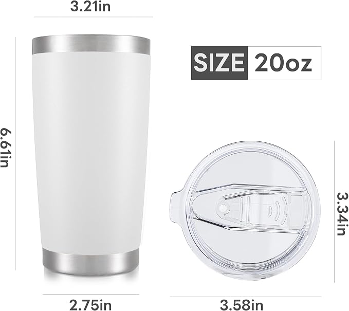 20 oz Tumbler with Lid Stainless Steel Double Wall Vacuum Insulated Tumblers Powder Coated Cups Travel Mug Keep Drinks Cold and Hot, White - Image 7