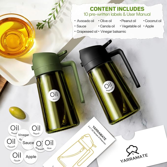 YARRAMATE 2Pcs 16oz/470ml Dark Green Oil Sprayer - Image 2