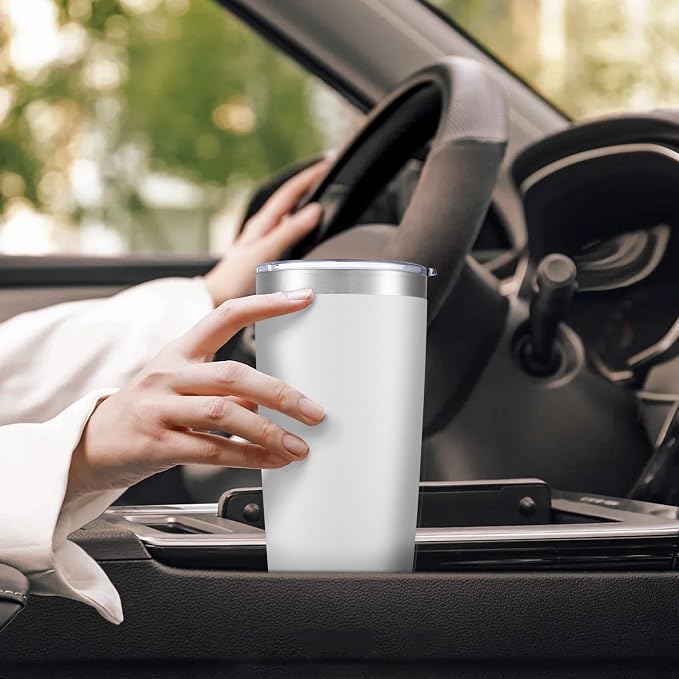 20 oz Tumbler with Lid Stainless Steel Double Wall Vacuum Insulated Tumblers Powder Coated Cups Travel Mug Keep Drinks Cold and Hot, White - Image 5