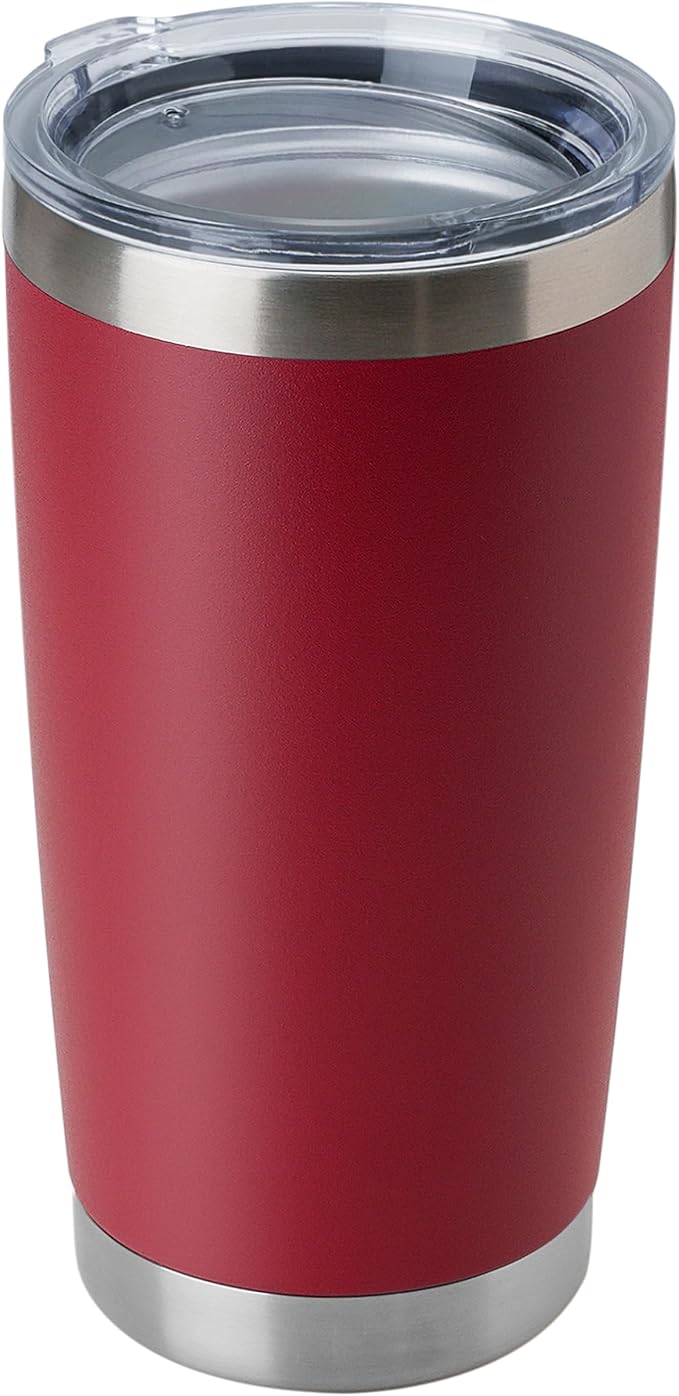 DOMICARE 20oz Stainless Steel Tumbler Bulk with Lid, Double Wall Vacuum Insulated Travel Mug, Powder Coated Coffee Cup, Powder Red, 1 Pack by VisittheDOMICARE
