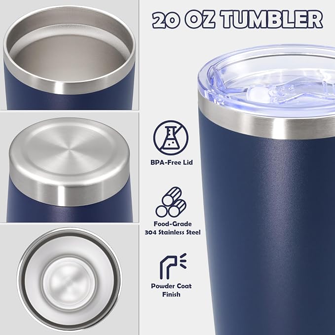 20oz Tumbler Stainless Steel Tumbler Cup with Lid Vacuum Insulated Double Wall Travel Mug, Durable Powder Coated Travel Coffee Tumbler Mug for Hot & Cold Drinks, Navy,4 Pack - Image 3