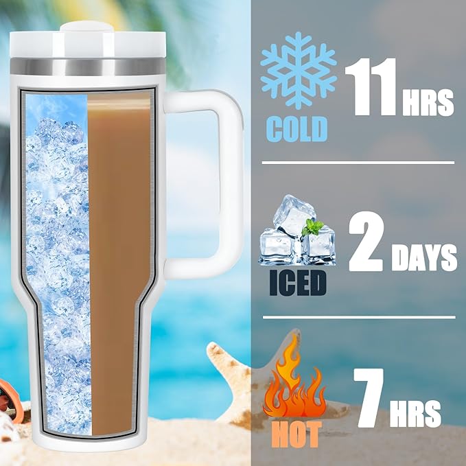 4 Pack 40 Oz Tumbler with Handle Bulk, Double Wall Vacuum Insulated Stainless Steel Tumbler with Lid and Straw, 40 oz cup with Silicone Spill Proof Stopper Set (White) - Image 5