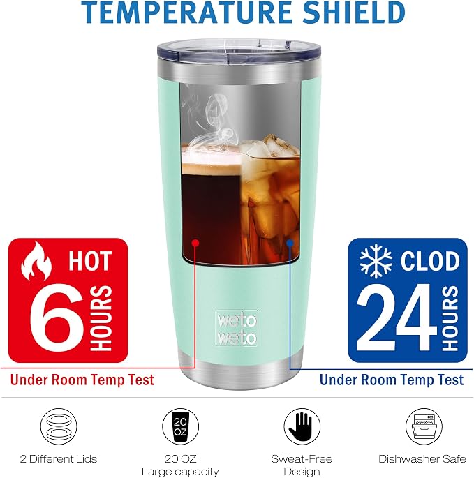 WETOWETO 20oz Tumbler, Stainless Steel Vacuum Insulated Water Coffee Tumbler Cup, Double Wall Powder Coated Spill-Proof Travel Mug Thermal Cup for Home Outdoor (Light Green, 1 Pack) - Image 4