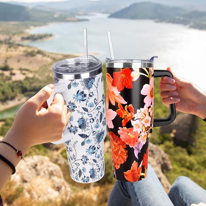 SYACOT 40 oz Tumbler with Handle and Straw Stainless Steel Insulated Tumbler Leak Proof Lid and Straw Lid Reusable Travel Mug Coffee Mug Cup Dishwasher Safe Keep Drinks Cold and Hot (Ceramics) - Image 6