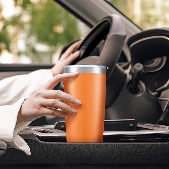 20 oz Tumbler with Lid Stainless Steel Insulated Tumblers Bulk Double Wall Vacuum Cups Powder Coated Travel Mug Keep Drink Cold and Hot, Orange, 8 Pack - Image 5