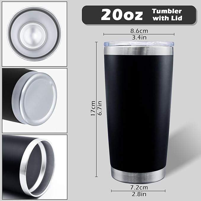 AIANJI 20oz Tumbler Bulk Stainless Steel Tumblers with Lid Vacuum Insulated Double Wall Travel Coffee Mug Powder Coated Tumbler Cup for Hot and Cold Drinks(Black, 6 pack) - Image 5