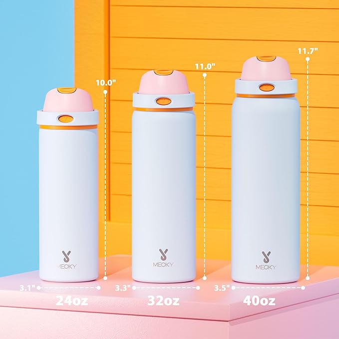 32 oz Insulated Water Bottle with Straw: Meoky Stainless Steel Metal Water Bottle with 2-in-1 Lid - Leak Proof, Cold for 24 Hours, Protective Silicone Base, BPA-Free for Gym Sports, Periwinkle - Image 3