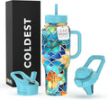 Coldest Tumbler with Handle and Straw, 100% Leak Proof Insulated Tumbler with Lid and Straw (3 Lids), Stainless Steel Tumblers for Women & Men, Cup Holder Friendly, 36 oz (Morrocan Vibes) by Coldest