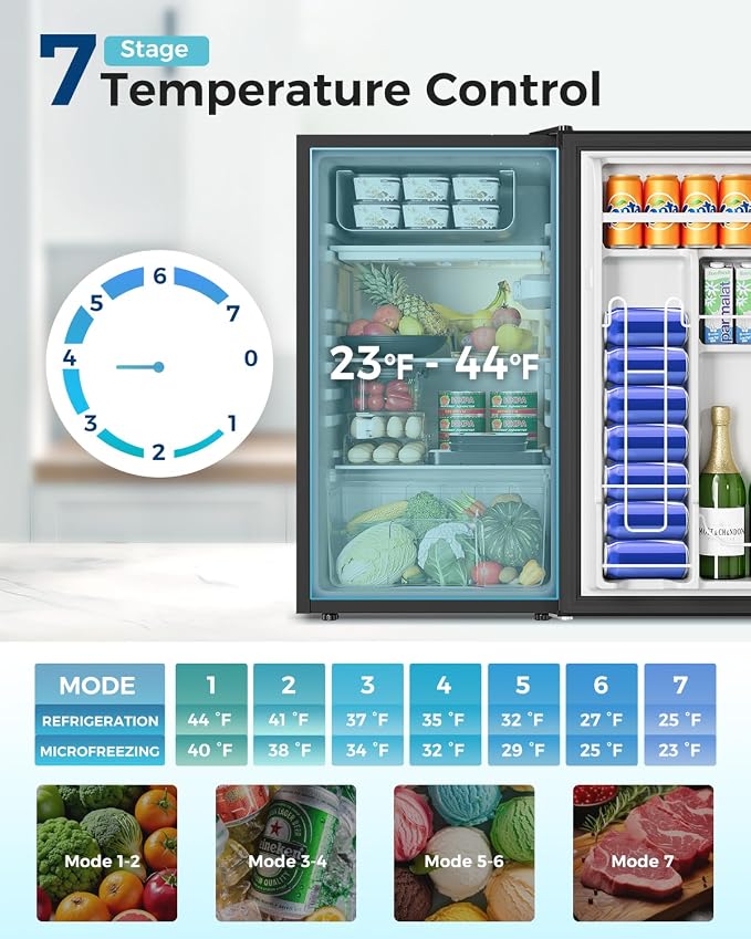 Feelfunn Mini Fridge with Freezer - 3.2 Cu.Ft Single Door Mini Refrigerator with Adjustable Thermostat, Energy Saving, Low Noise, Small Fridge for Bedroom, Office, Dorm, Apartment, Classroom - Silver - Image 3