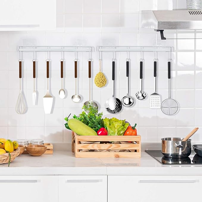 YiZhi Adhesive Wall Hooks Rack Kitchen Rail, Space Saving Utensil Holder No - Image 2