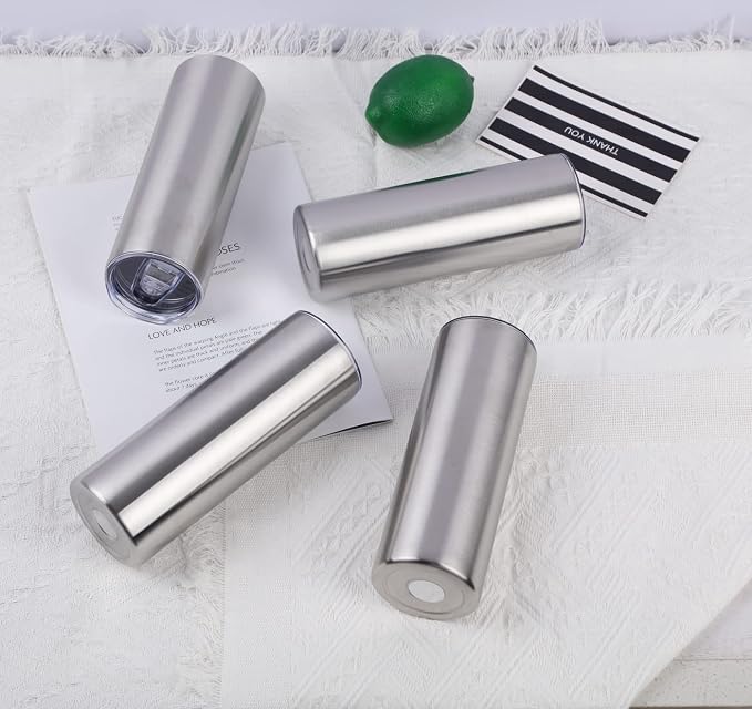 24 Pack 20 Oz Stainless Steel Straight Tumblers, Insulated Slim Skinny Travel Cup Set, BPA-Free Lids and Straws Included, Silver - Image 4