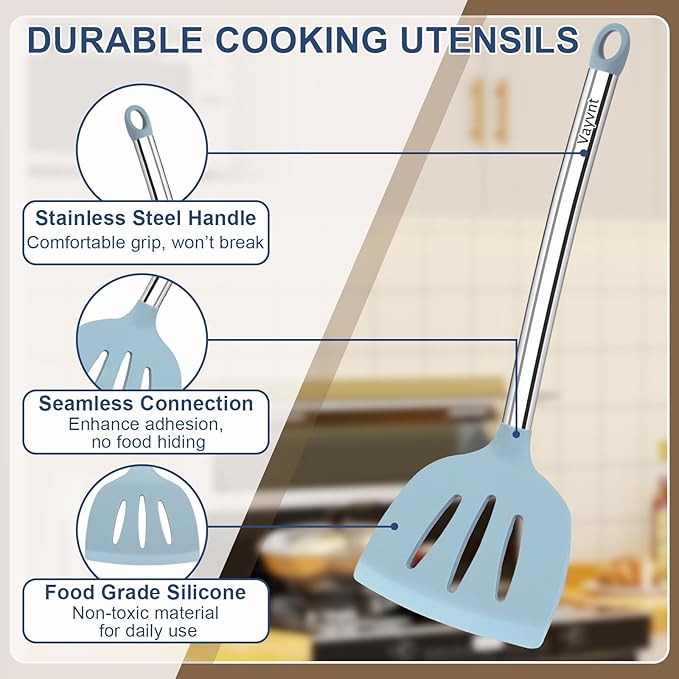 8PCS Kitchen Utensils Set, Vayvnt Heat Resistant Silicone Utensils Set - Image 3