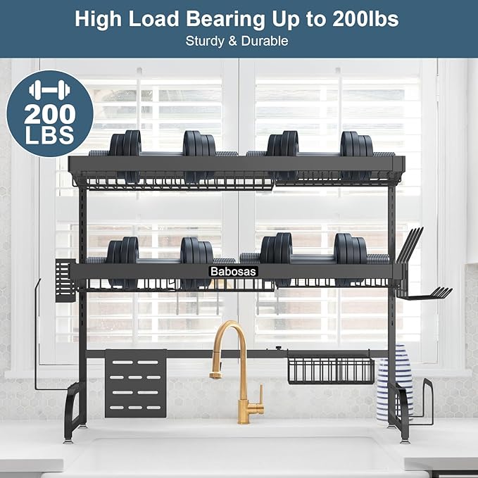 Over The Sink Dish Drying Rack, 3 Tier Adjustable Length Full Stainless Steel - Image 5