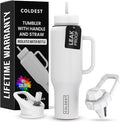 Coldest Tumbler with Handle and Straw - 100% Leak Proof Insulated Tumbler with Lid and Straw (3 Lids) - Stainless Steel Tumblers for Women & Men - Cup Holder Friendly Base, 46 oz (Epic White) by Coldest