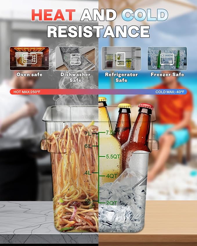 4QT NSF Food Storage Containers: 6 PCS Commercial Clear Food Storage Containers - Image 4