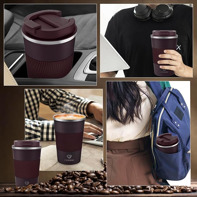 CS COSDDI 12 oz Stainless Steel Vacuum Insulated Tumbler - Coffee Travel Mug Spill Proof with Lid - coffee Cup for Keep Hot/Ice Coffee,Tea and Beer (3rd Brown) - Image 7