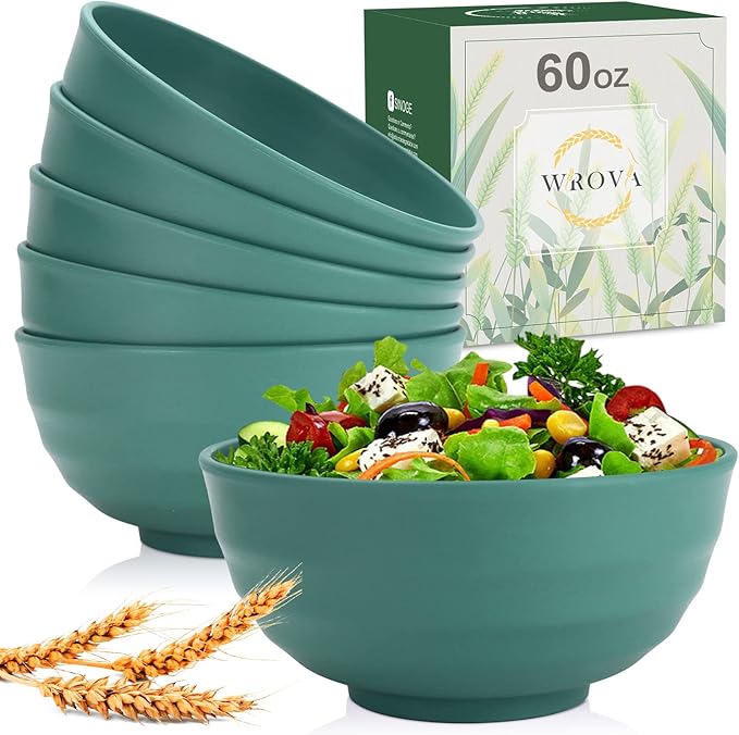 Wrova Wheat Straw Bowls Set 60 OZ Unbreakable Large Cereal Bowls Set of 6 by WROVA