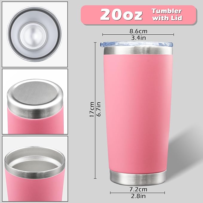 AIANJI 20oz Tumbler Bulk Stainless Steel Tumblers with Lid Vacuum Insulated Double Wall Travel Coffee Mug Powder Coated Tumbler Cup for Hot and Cold Drinks(Pink, 12 pack) - Image 5