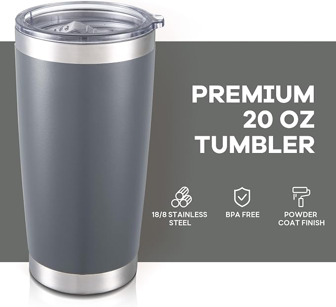 20 oz Tumbler with Lid Stainless Steel Insulated Tumblers Bulk Double Wall Vacuum Cups Powder Coated Travel Mug Keep Drinks Cold and Hot, Grey, 12 Pack - Image 2