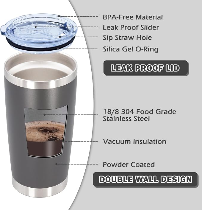 AIANJI 20oz Tumbler Bulk Stainless Steel Tumblers with Lid Vacuum Insulated Double Wall Travel Coffee Mug Powder Coated Tumbler Cup for Hot and Cold Drinks(Grey, 12 pack) - Image 4