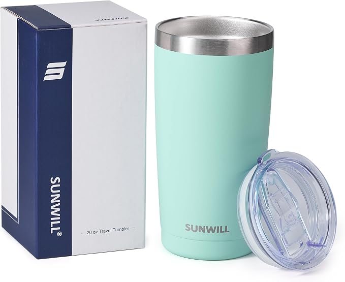 SUNWILL Travel Coffee Tumbler 20 oz, Insulated Mug with Lid, Stainless Steel Cup for Outdoor, Powder Coated Mint - Image 5