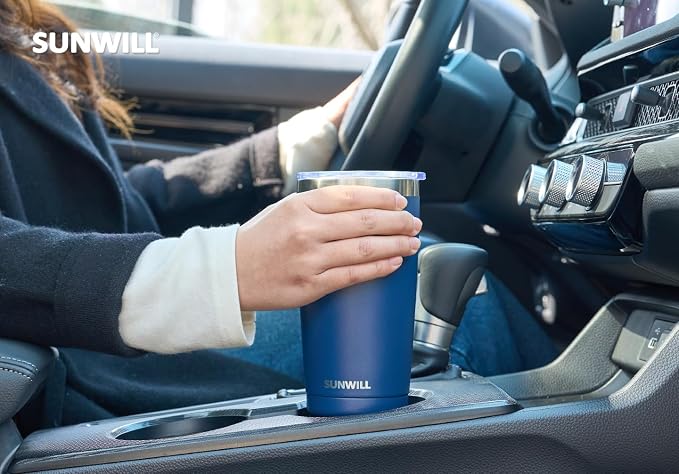 SUNWILL Travel Coffee Mug with Lid, 20 oz Tumbler Set of 2, Insulated Stainless Steel Cup for Water, Tea, Powder Coated Wine & Navy - Image 6