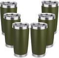 20oz Stainless Steel Tumbler Bulk with Lid, Travel Mug - Double Wall Vacuum Powder Coated Cup - Army Green, 6 Pack by Unknown