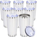 20oz Tumbler Bulk Stainless Steel Tumbler Cup with Lid Vacuum Insulated Double Wall Travel Mug, Durable Powder Coated Travel Coffee Tumbler Mug for Hot & Cold Drinks, White,8 Pack by AUWBON