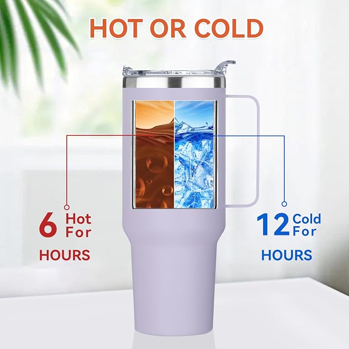 HASLE OUTFITTERS 40 oz Stainless Steel Tumbler with Handle, Vacuum Insulated Tumblers Bulk, Reusable Double Wall Travel Coffee Mug, Durable Powder Coated Water Bottle(Purple, 1) - Image 2