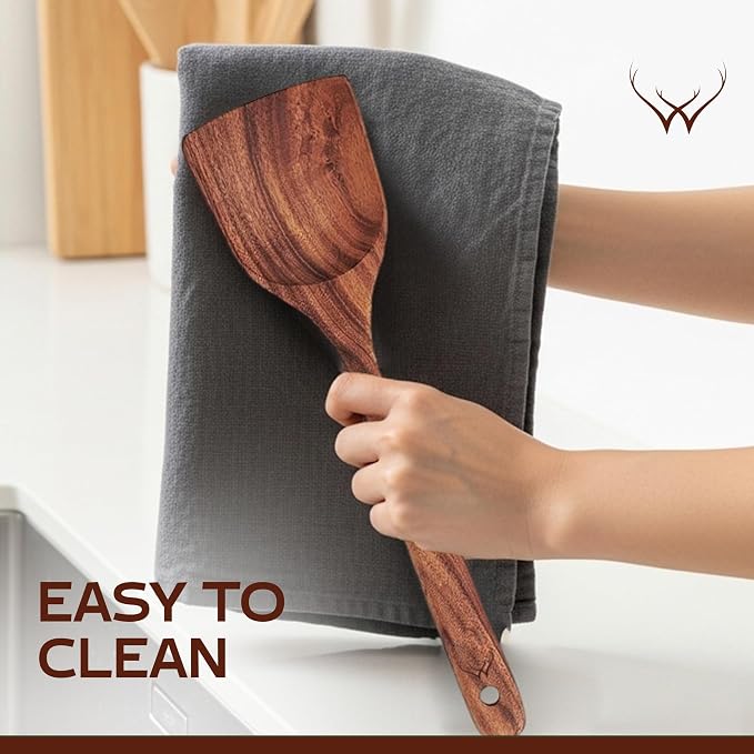 8 Pcs Teak Wooden Utensil Set – Premium Wooden Cooking Utensils Set, Natural - Image 4