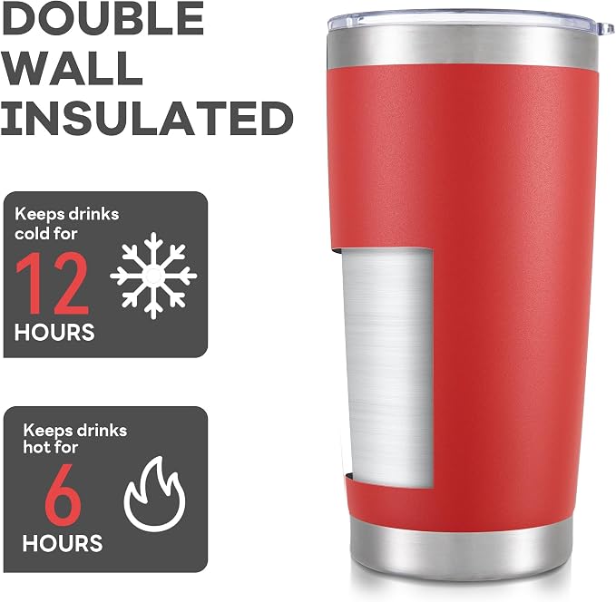 20 oz Tumbler with Lid Stainless Steel Insulated Tumblers Bulk Double Wall Vacuum Cups Powder Coated Travel Mug Keep Drink Cold and Hot, Wine Red, 8 Pack - Image 3