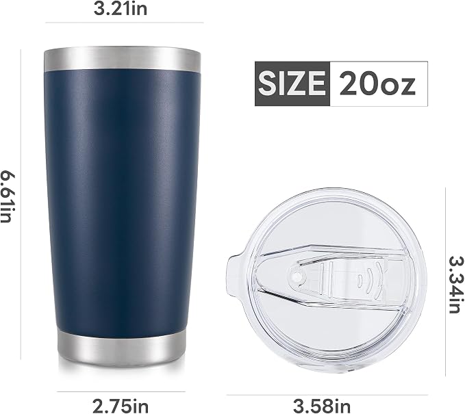 20 oz Tumbler with Lid Stainless Steel Double Wall Vacuum Insulated Tumblers Powder Coated Cups Travel Mug Keep Drinks Cold and Hot, Navy - Image 7