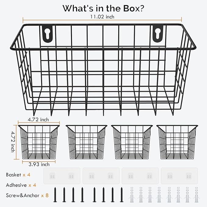 MaraFansie Hanging Wire Baskets Kitchen Storage Basket Adhesive and Screws - Image 7