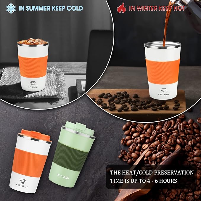 CS COSDDI 12 oz Stainless Steel Vacuum Insulated Tumbler - Coffee Travel Mug Spill Proof with Lid - coffee Cup for Keep Hot/Ice Coffee,Tea and Beer, Orange - Image 4