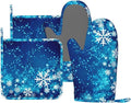 Oven Mitts and Pot Holders Blue Snowflake Winter Christmas Silicone Kitchen by DADABULIU
