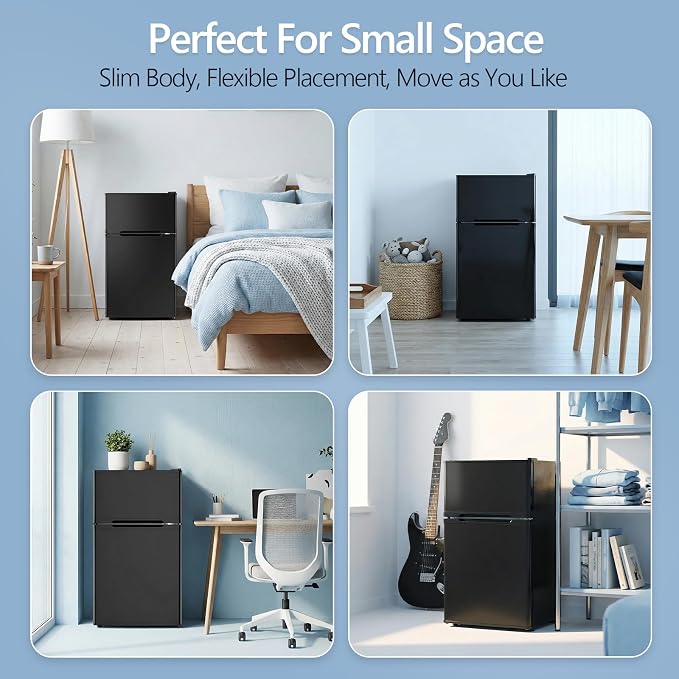 Electactic 2.6 Cu.Ft Mini Fridge with Freezer, Double-Door Compact Refrigerator, Adjustable Glass Shelves, Mechanical Thermostat & Leveling Feet, Space-Saving for Apartment/Dorm/Office, Black - Image 6