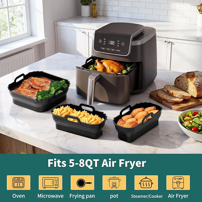 Collapsible 9 Inch Air Fryer Silicone Liners for Ninja AF141 5QT AF181 - Image 2