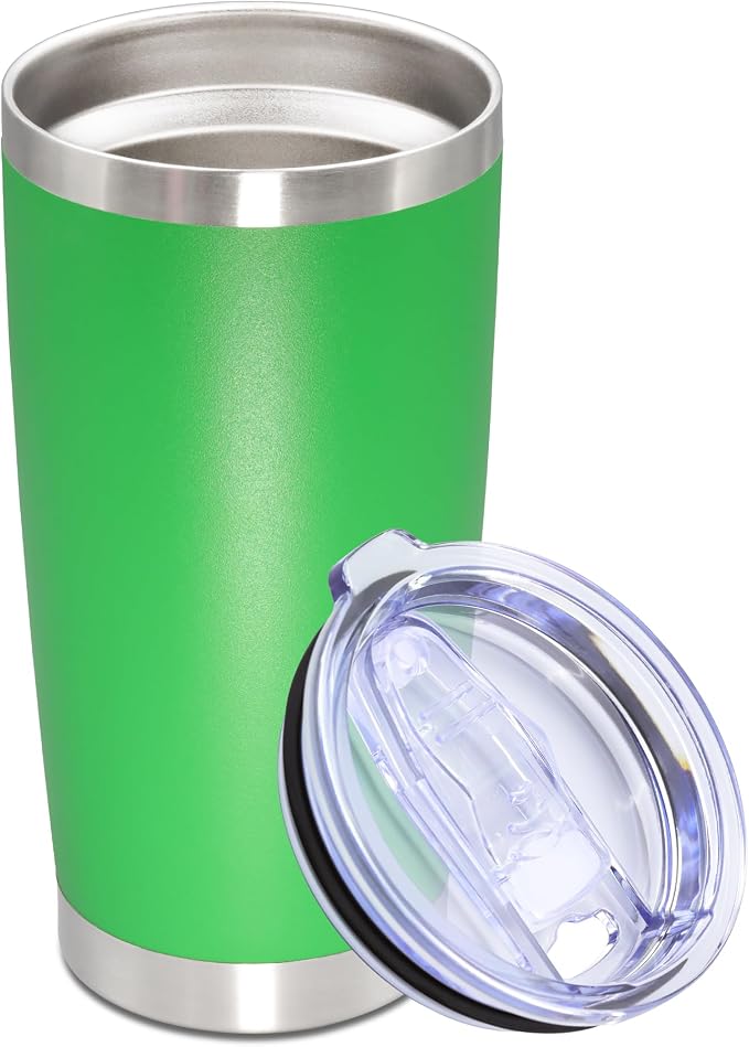 20oz Tumbler Stainless Steel Tumbler Cup with Lid Vacuum Insulated Double Wall Travel Mug, Durable Powder Coated Travel Coffee Tumbler Mug for Hot & Cold Drinks, Green,1 Pack by AUWBON