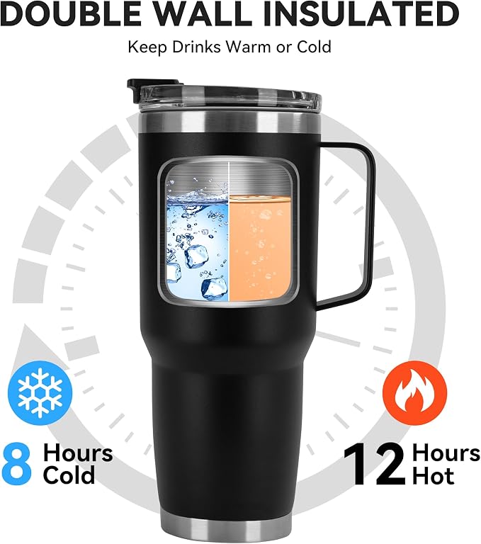 HASLE OUTFITTERS 30oz Tumbler With Handle, Insulated Travel Coffee Mug With Straw Leak-Proof Double Wall Stainless Steel Vacuum Tumblers Metal Cup with Straw for Hot and Cold Drink - Image 7