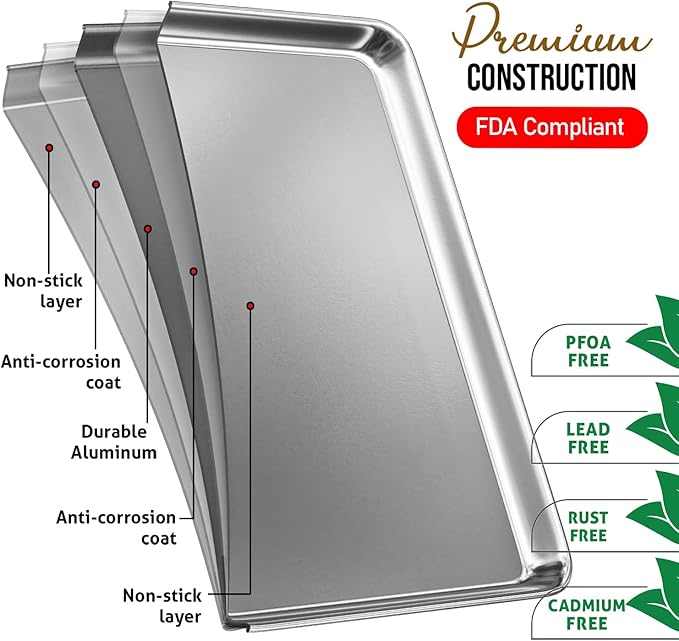 Eatex Aluminum Baking Sheet Set, 6 Pack Cookie Sheet Set, 18” x 13” Steel - Image 3