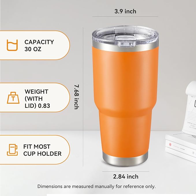 30 oz Tumbler with Lid Stainless Steel Tumblers Vacuum Insulated Cup Reusable Powder Coated Travel Mug Double Wall Leak Proof Portable Cups Keep Cold Drinks for 12 Hours, Orange, 1 Pack - Image 3