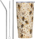 Bee Tumbler with Lid and Straw 20oz Vacuum Insulated Coffee Cup Stainless Steel Tumblers Leakproof Travel Mug Present for Women Men by Yrebyou