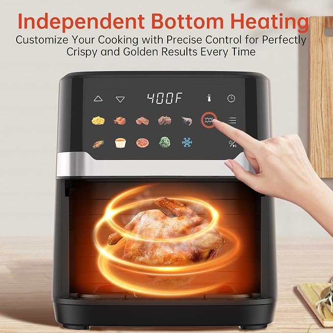 VUSIGN Air Fryer 6.8QT, 10-in-1 Functions Airfryer with Visible Window, 400°F Fast Heating & Adjustable Bottom Heater for Crispier Results, Nonstick & Dishwasher-Safe Basket, 1700W, Black - Image 6
