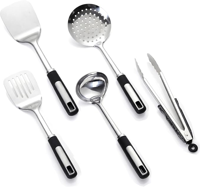 Cooking Utensil Set, Stainless Steel Kitchen Tools Include Solid & Slotted by JULIPRO