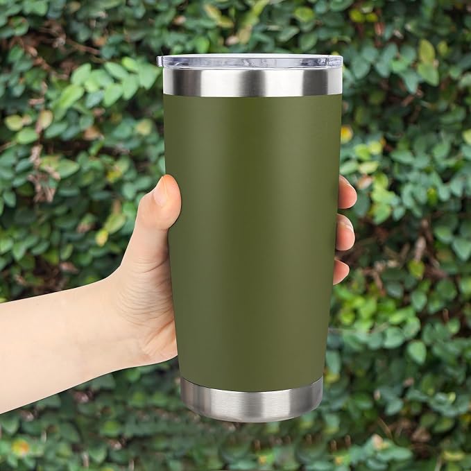 20oz Stainless Steel Tumbler with Lid, Travel Mug - Double Wall Vacuum Powder Coated Cup - Army Green, 1 Pack - Image 6